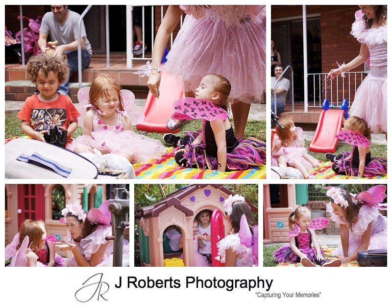 Fairy spells with pixie dust at childs birthday party - sydney party photography